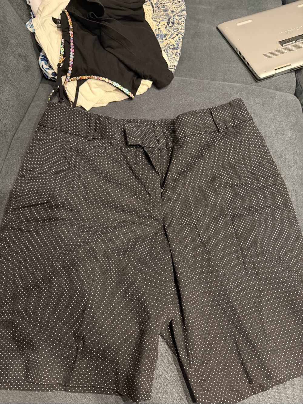 LOFT Black Micro Dot Bermuda Shorts